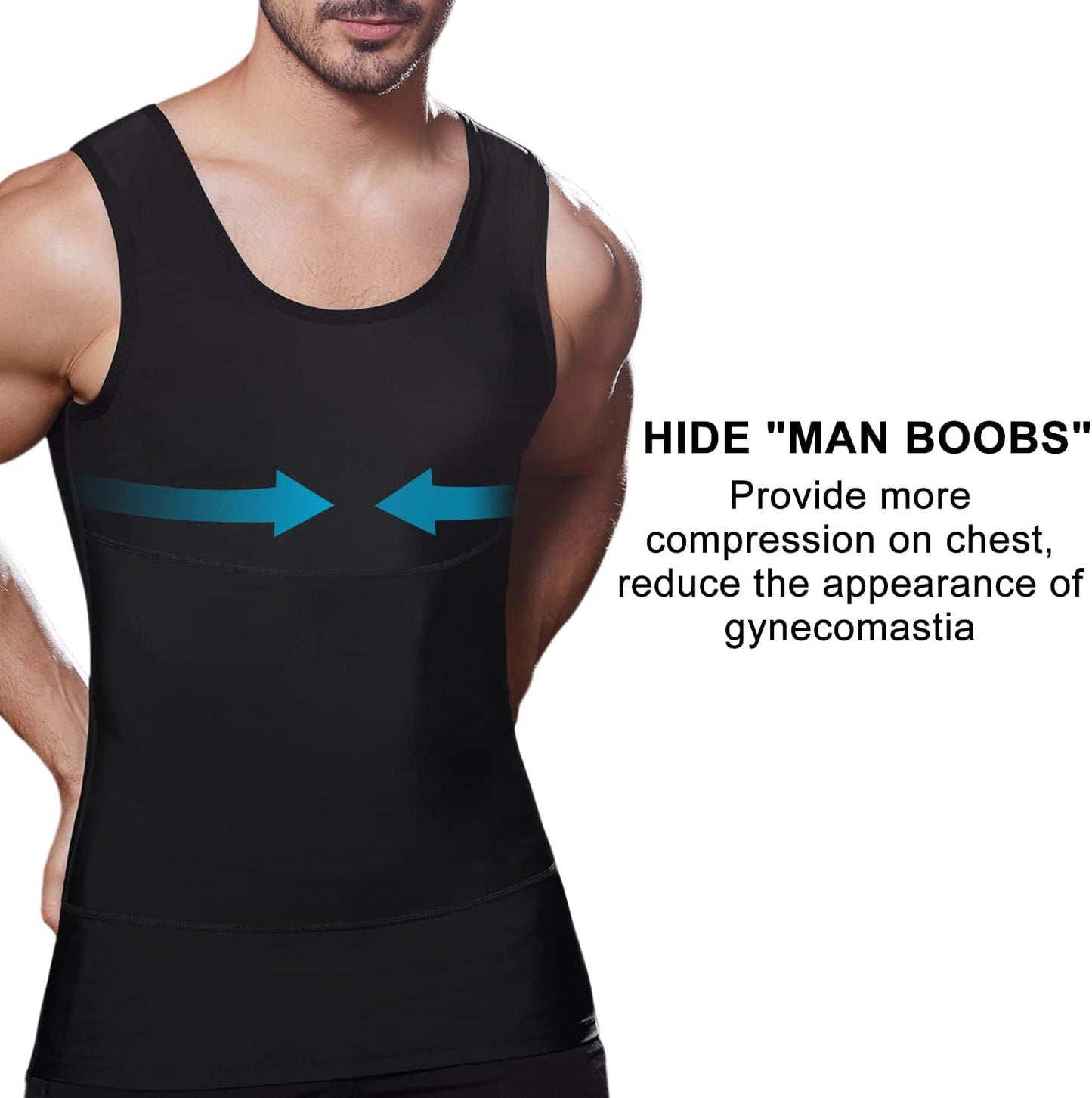Mens Slimming Compression Shirt, Body Shaper Workout Tank Top, Gynecomastia Tummy Control Undershirts - Change in Seconds
